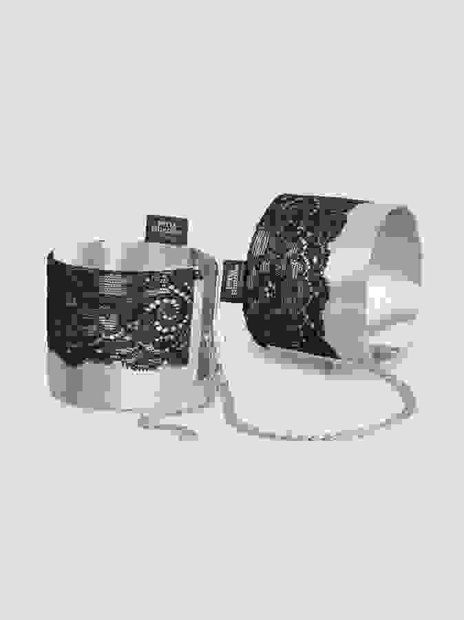 Fifty Shades of Grey Play Nice Satin and Lace Wrist Cuffs, Black, hi-res